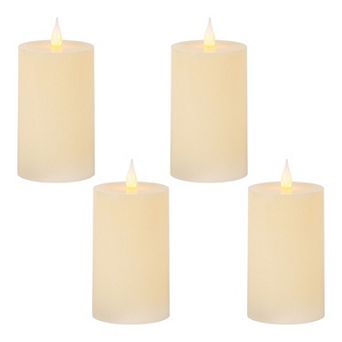Flameless Wax Flat Top Pillar Candle Set of 4 for Mantel Table Decor