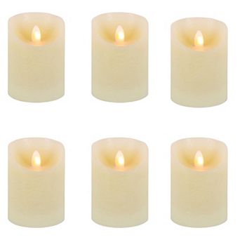 Set of 6 Aurora Flameless LED Pillar Candles for Tabletop and Mantel Decor