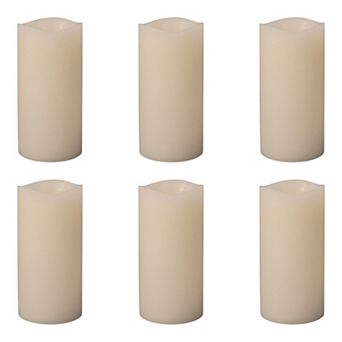 LED Flickering Wax Glow Pillar Candle Set 6 Pack for Shelves and Centerpieces
