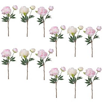 Set of 12 Assorted Artificial Peony Flower Stems for Vase Arrangements and Table Centerpieces