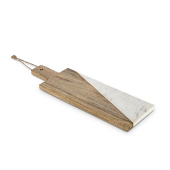 Marble and Mango Wood Cutting Board with Handle for Charcuterie Serving