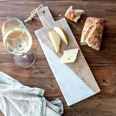Marble and Mango Wood Cutting Board with Handle for Charcuterie Serving