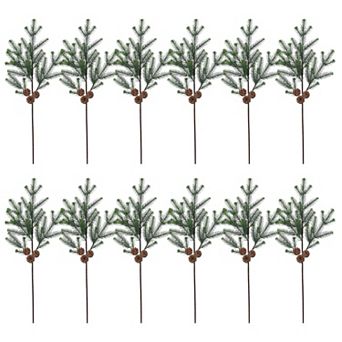 Set of 12 Artificial Blue Noble Fir Sprays with Pinecone Accents for Holiday Vase Arrangements