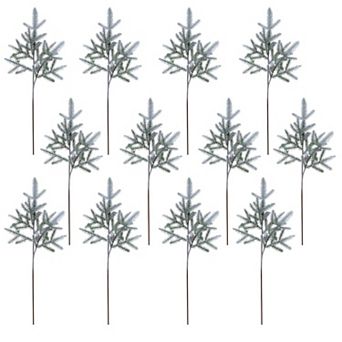 Frosted Balsam Fir Branch Set of 12 with Pinecones for Holiday Décor
