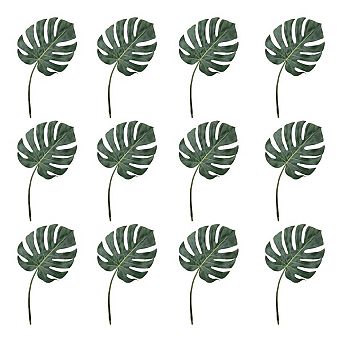 Monstera Leaf Set of 12, Faux Tropical Greenery Stems for Vase Decor