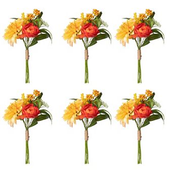 Faux Dahlia Bouquet Set of 6 with Acacia Accents for Seasonal Arrangements