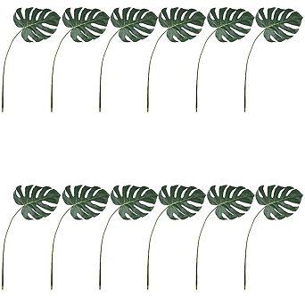 Monstera Leaf Artificial Stem Set of 12, Tall Tropical Greenery for Home Decor