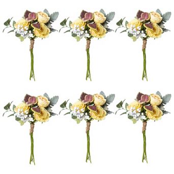 Garden Rose Dahlia Mixed Artificial Flower Set of 6, Vase and Centerpiece Decor