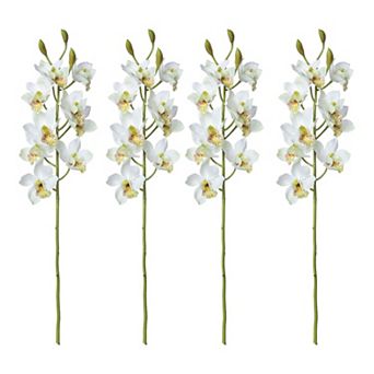 Set of 4 Decorative Cymbidium Orchid Flower Stems for Tabletop Centerpieces and Mantel Displays