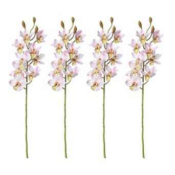 Set of 4 Decorative Cymbidium Orchid Flower Stems for Tabletop Centerpieces and Mantel Displays