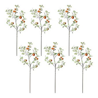 6 pc Faux Tangerine Branches with Citrus Fruit Accents for Floor Vase Arrangements and Entryway Décor