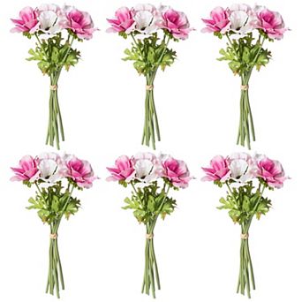 Set of 6 Decorative Anemone Flower Bundles for Tabletop Centerpieces and Seasonal Home Styling