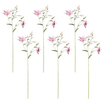 Set of 6 Decorative Oriental Lily Flower Stems for Tabletop Centerpieces and Mantel Styling