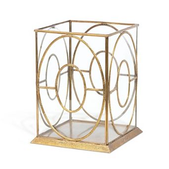 Brass and Glass Hurricane Candle Holder for Pillar Candle Table and Floor Decor