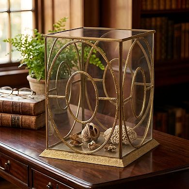 Brass and Glass Hurricane Candle Holder for Pillar Candle Table and Floor Decor