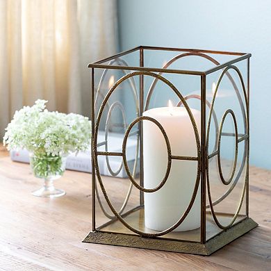 Brass and Glass Hurricane Candle Holder for Pillar Candle Table and Floor Decor
