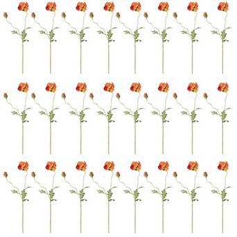 Set of 24 Artificial Poppy Flower Stems for Vase Arrangements and Table Centerpieces