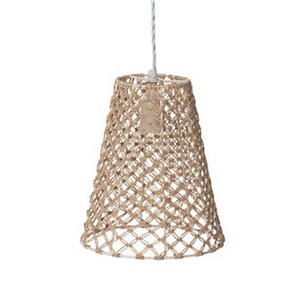 Woven Cone Ceiling Pendant Light Rope Metal Frame Hanging Lamp Bedroom Decor
