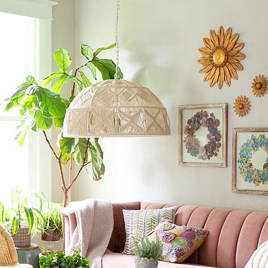 Dome Macrame Pendant Lighting Rope Hanging Lamp Fixture for Living Room Ceiling