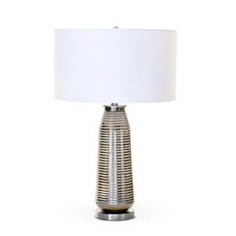Striped Glass Table Lamp Tall Metal Accent Lamp for Bedroom Living Room