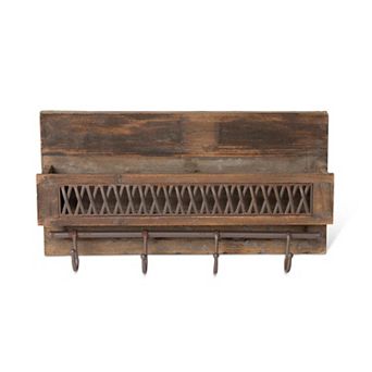 Iron Lattice Wall Shelf Rack with Wood Finish for Entryway and Mudroom Storage
