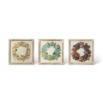 Dried Hydrangea Wreath Framed Wall Art Set of 3 for Farmhouse Home Decor