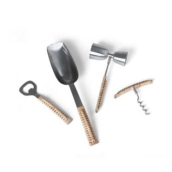 Stainless Steel Bar Tool with Woven Wicker Handle for Home Bar Setup