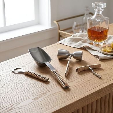 Stainless Steel Bar Tool with Woven Wicker Handle for Home Bar Setup