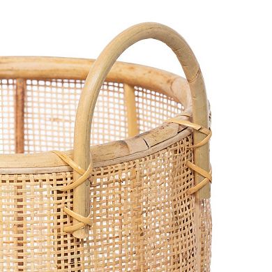 Woven Rattan Storage Basket Set of 3 with Handles for Home Organization