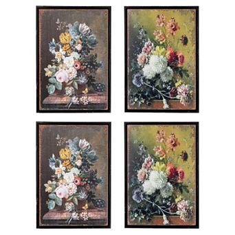 Vintage Floral Framed Wall Art Set of 4 with 2 Assorted Styles