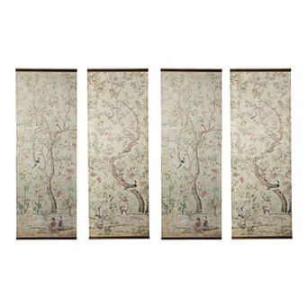 Chinoiserie Wall Decor Set of 4 with Fabric Hanging Panels for Bedroom or Hallway 2 Assorted Styles