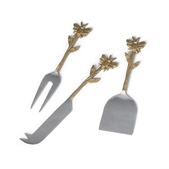 Honey Bee Cheese Server Set with Brass Handles for Charcuterie Boards