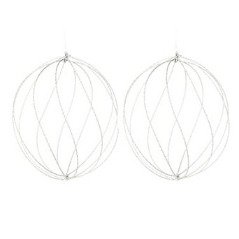 Set of 2 White Metal Wire Frame LED Sphere Lights for Living Room and Entryway Accent Lighting