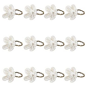 Set of 12 Floral Canvas Napkin Rings with Gold Embroidery for Dining Table and Event Styling