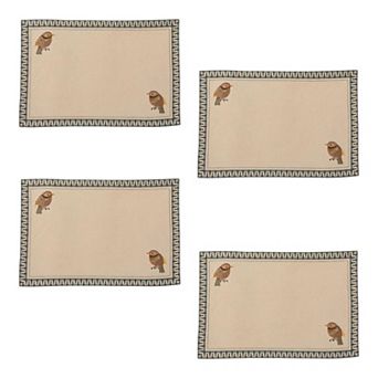 Set of 4 Cotton Embroidered Bird Placemat Set for Dining Table and Kitchen Decor