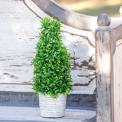 Decorative Green Cone Topiary for Console Table, Mantel, and Entryway Setup