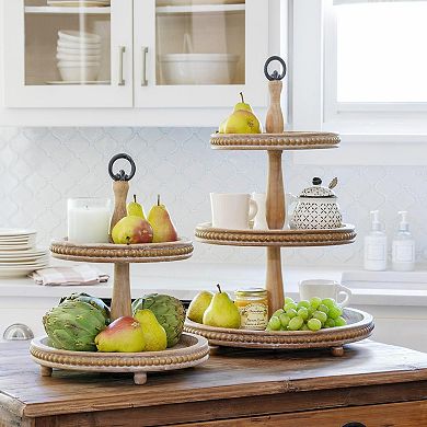 3 Tier Multi-Level Wood Display Stand for Tabletop Organization and Centerpiece Decor