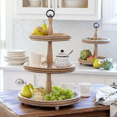 3 Tier Multi-Level Wood Display Stand for Tabletop Organization and Centerpiece Decor