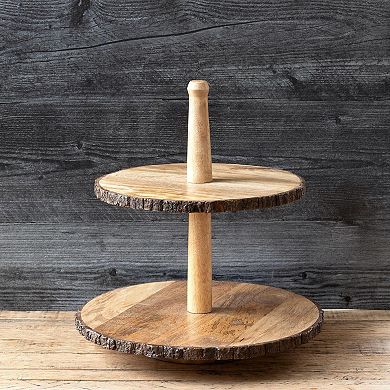 Round 2 Tier Wooden Display Stand for Coffee Station and Dining Table Decor
