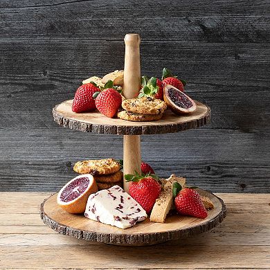 Round 2 Tier Wooden Display Stand for Coffee Station and Dining Table Decor