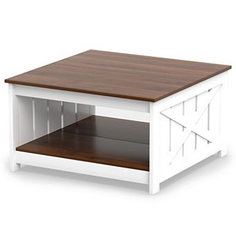 2 tier Square Coffee Table Wood Finish MDF Storage Shelf Apartment Living Room