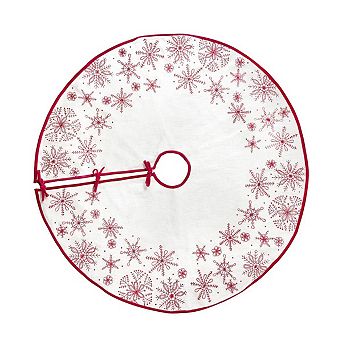 Round Fabric Tree Skirt with Snowflake Embroidery for Christmas Tree Stand Decoration