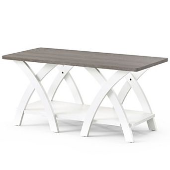 Rectangular Coffee Table with Lower Shelf and X Support Farmhouse Style