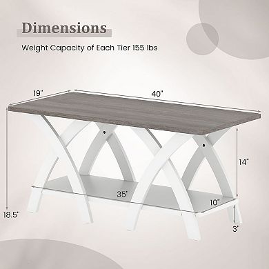 Rectangular Coffee Table with Lower Shelf and X Support Farmhouse Style