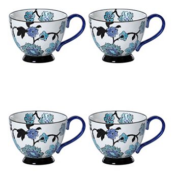 4 pc Vine Motif Stoneware Mug for Kitchen, Dining Table, and Open Shelf Styling