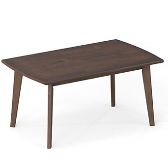 Mid-Century Modern Coffee Table Rubber Wood Rectangular Living Room Table
