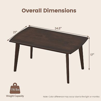 Mid-Century Modern Coffee Table Rubber Wood Rectangular Living Room Table