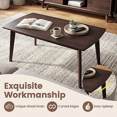 Mid-Century Modern Coffee Table Rubber Wood Rectangular Living Room Table