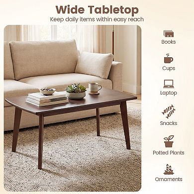 Mid-Century Modern Coffee Table Rubber Wood Rectangular Living Room Table