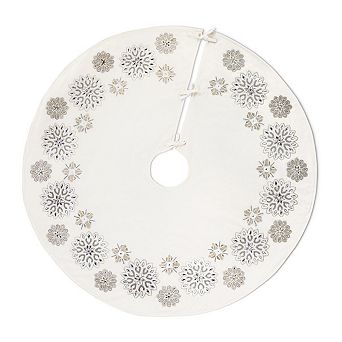 Medallion Christmas Tree Skirt with Bead and Sequin Detailing for Holiday Tree Base Cover
